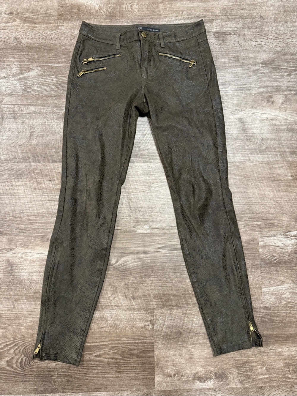 Zara Basic Faux Snakeskin Leather Moto Skinny Pants